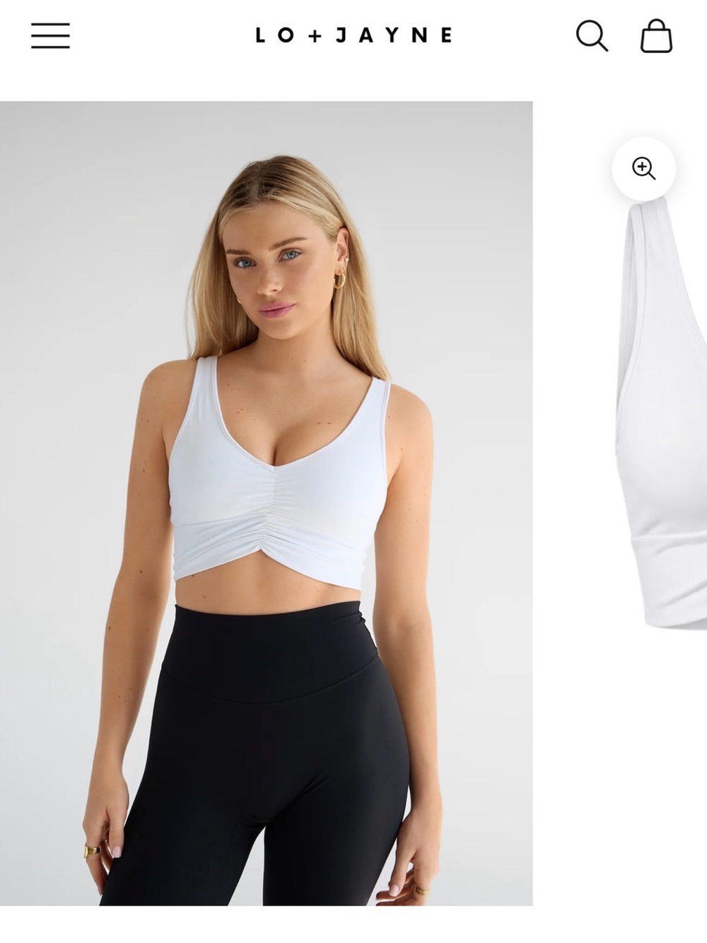 Lo + Jayne White Ruched V-Neck Lounge Top - medium